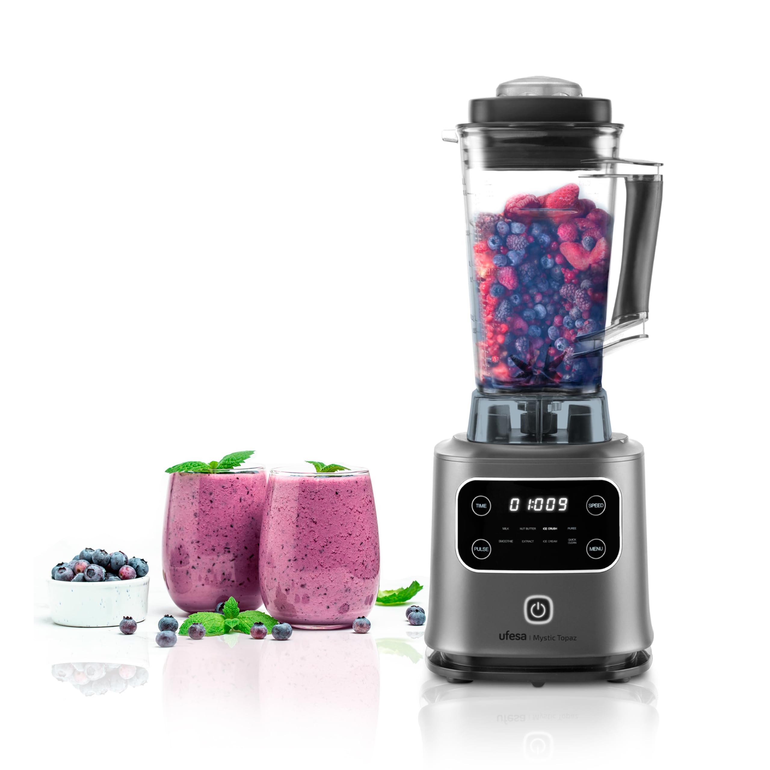 Ufesa Mystiz Topaz Blender nurkowy, 2000 W, karafka z tritanu 2 l, elektroniczna regulacja prędkości, wyświetlacz dotykowy, 6 ostrzy ze stali nierdzewnej, 8 programów automatycznych, młynek do lodu