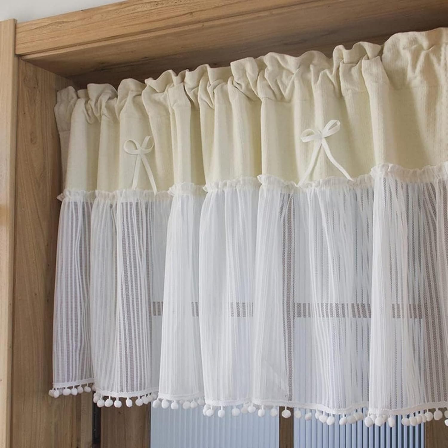 Rideau de café semi-transparent 265 cm style campagnard pour fenêtre de cuisine