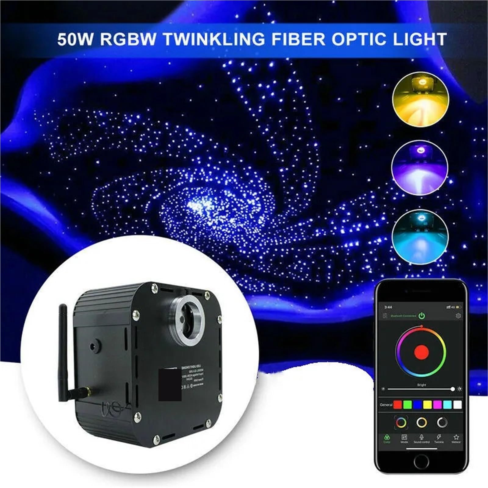 Smart Phone APP Control 50W RGBW 4-Speed ​​Twinkle LED Fiber Optic Sterne Decke Licht Motor SKY DIY Beleuchtung Multicolor Hohe Effizienz(With Wall Cntr)