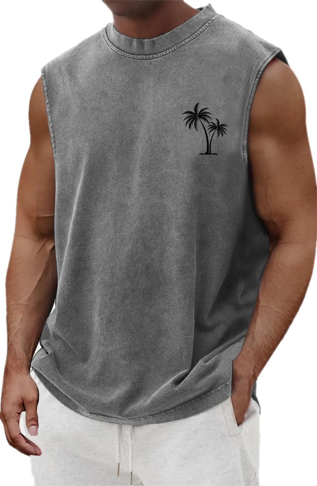 Herren-Tank-Top, Vintage-Stil, lässig, Sommer, Strand, Urlaub, Hawaii-Grafik, Muskeltraining, Palme, ärmelloses T-Shirt