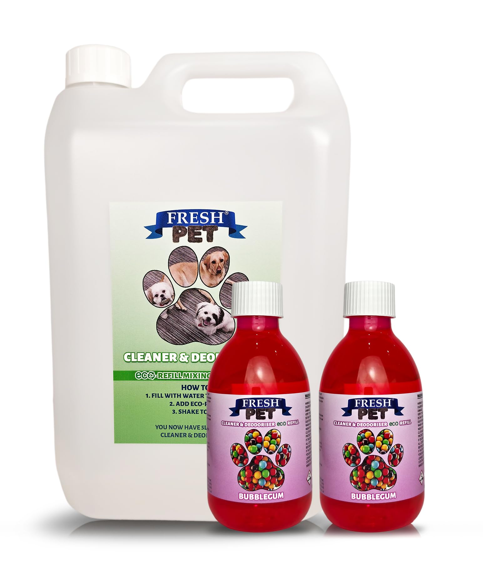 Fresh Pet eco-Refill Kennel Disinfectant 2x 250ml w/ Empty 5L (Bubblegum)