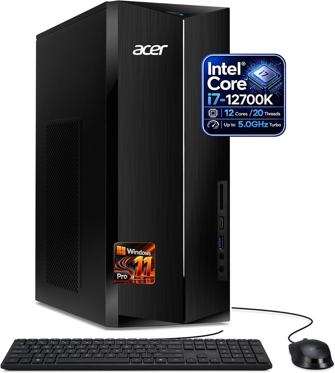 Customized Acer Aspire Desktop Tower, Intel Core i7-12700K(12 Cores, 20 Threads), 8GB/ 16GB/ 32GB/ 64GB DDR5 RAM, 512GB/ 1TB/ 2TB/ 4TB SSD, 2 x HDMI Support Dual 4K Monitor, Wins 11, Wired KB & Mouse