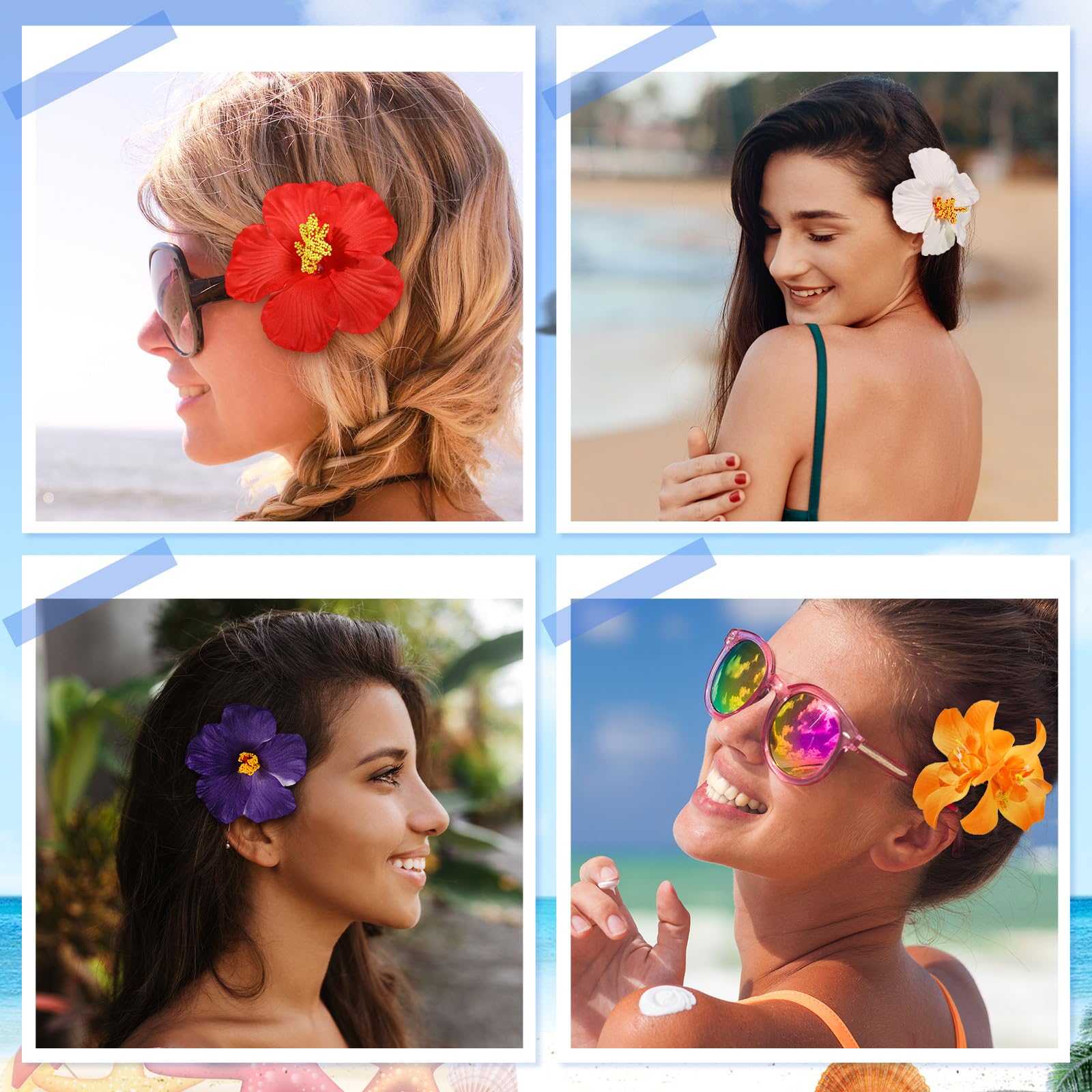 10 PCS Hawaiian Flower Hair Clips for Women Curved Edge Flower Hibiscus Hair Amazon.com : 10 Pcs Hawaiian Flower Hair Clips for Women  main image 4