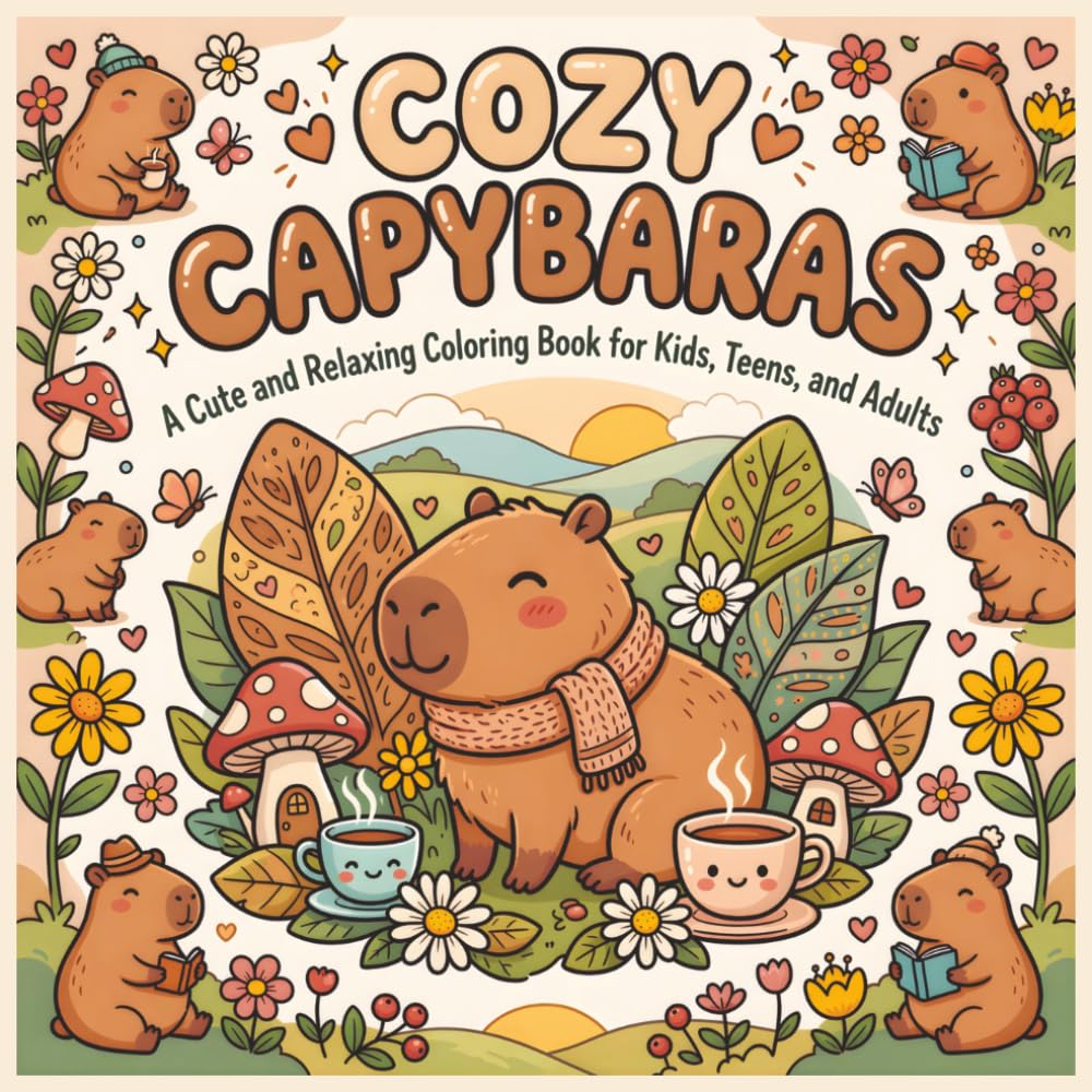 Cozy Capybaras: A Cute and Relaxing Coloring Book for Kids, Teens and Adults