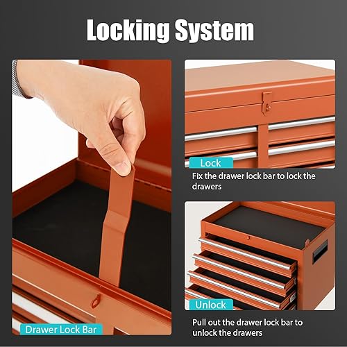 Miniatura 6 de S AFSTAR Cofre de herramientas con 5 cajones y ruedas, ruedas con bloqueo, estante ajustable y forro antideslizante, organizador de caja de