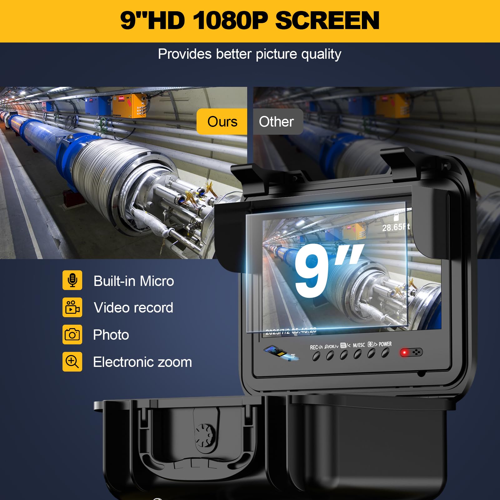 Anysun Cámara de alcantarillado de 100 pies, cámara de inspección de tuberías autonivelante con contador de distancia, cable de 0.28 pulgadas de diámetro, cámara de fontanería con pantalla IPS 1080P