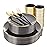 Supernal 180pcs Black Plastic Dinnerware Set Include Gold and Black Plates,Clear Disposable Plates,Gold Plastic SilverwareClear Cups Suit for Party, Birthday