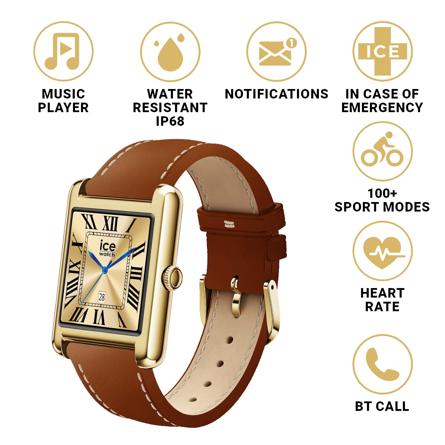 ICE-WATCH - ICE smart TKS 2.0 Gold Camel smooth - Orologio oro da Donna con Cinturino in pelle - 025619 (1.41 pollici / 32mm) - Smartwatch, monitoraggio dell'attività fisica e della salute