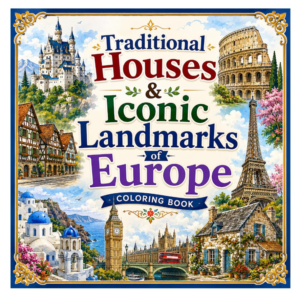 TRADITIONAL HOUSES & ICONIC LANDMARKS OF EUROPE: COLORING BOOK