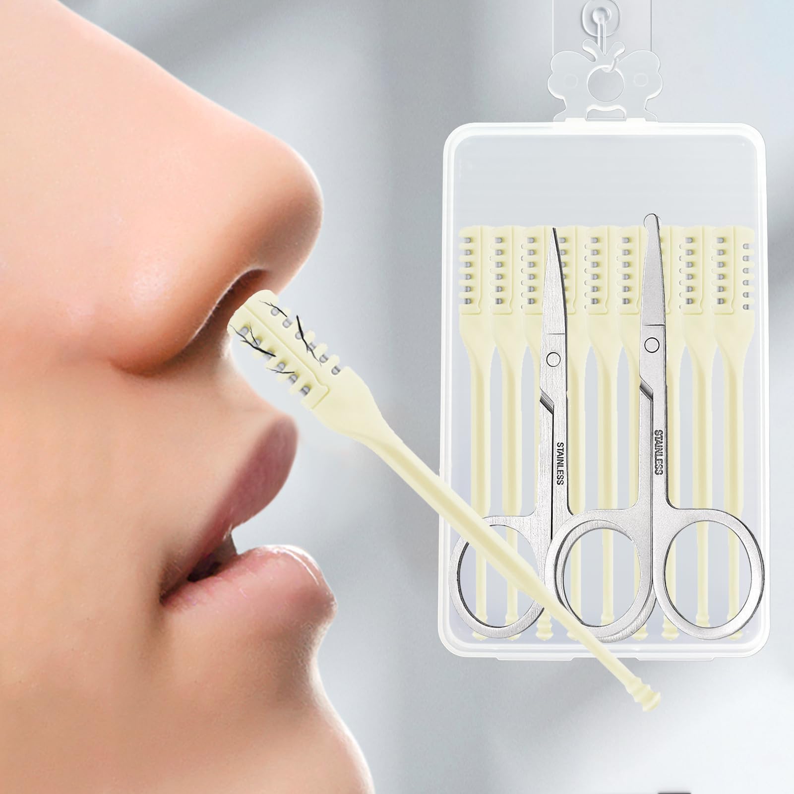 10 Pcs Spiral Dual-Blade Nose Hair Trimmer Set with 2 Precision A-Scissors Mirror-Polish Round-Tip Scissors 360 Rotating Stainless