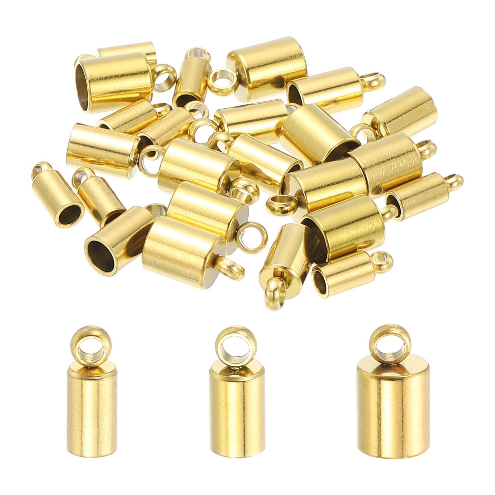 sourcing map Stainless Steel Cord End Caps 2/3/4mm ID, 30 Pack Barrel End Tips Terminators Cord Finding for DIY Jewelry Necklace Bracelets Tassels Supplies, Gold Tone