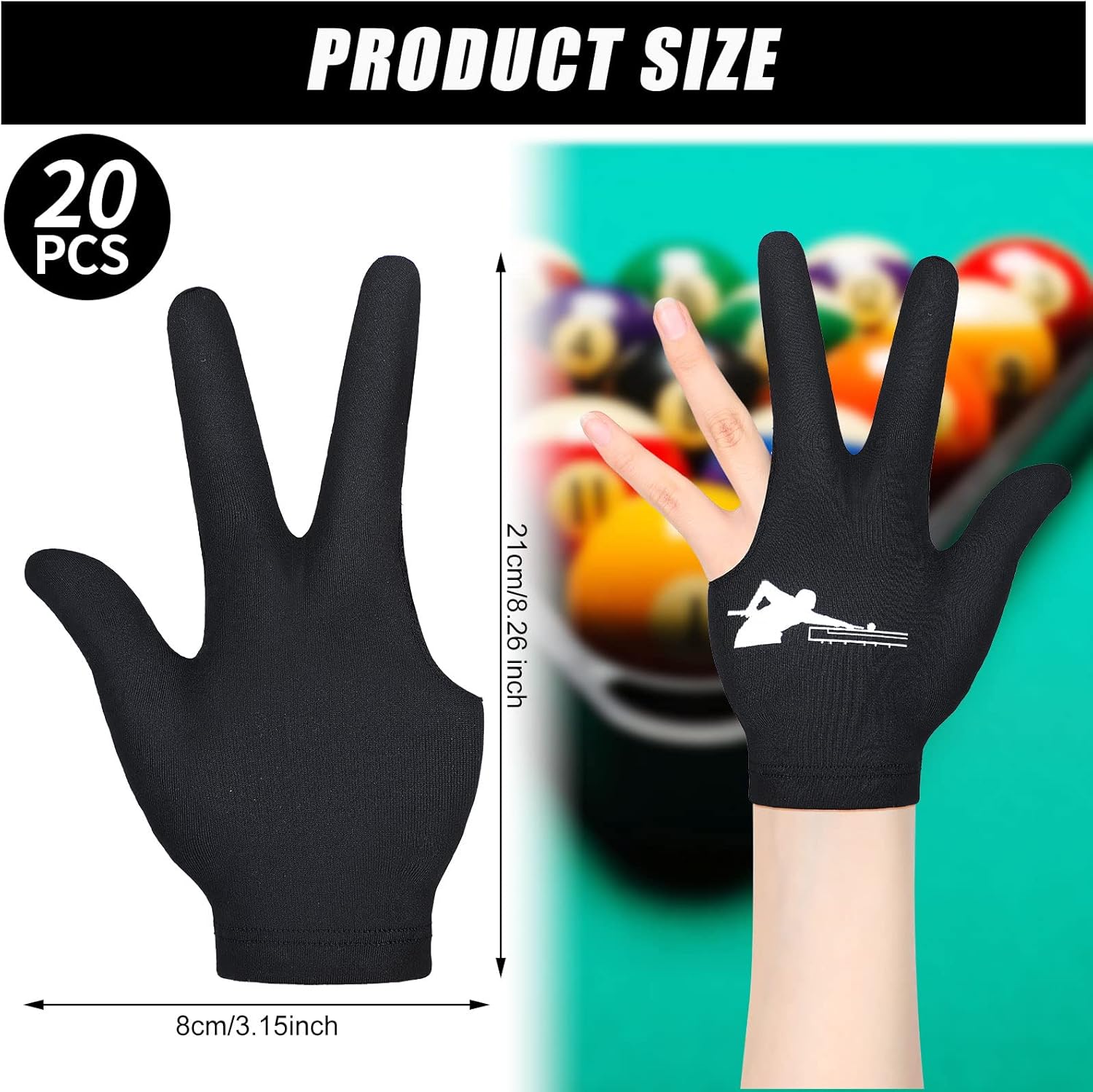 20 Pcs Billiard Pool Gloves Three Fingers Billiard Gloves Left and Right Hand Universal Cue Sports Gloves for Women Men Billiard Shooters Accessories (Black) : Sports & Outdoors