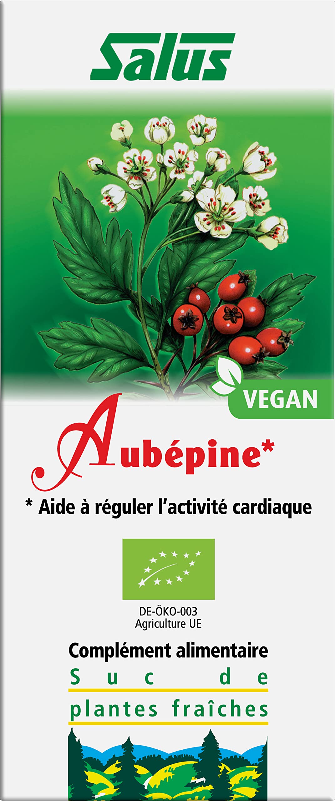 Salus – Aubépine BIO – Complément Alimentaire à Base de Suc d'Aubépine BIO – Aide à réguler l'activité cardiaque – Végan, Sans Additifs – 200 ml