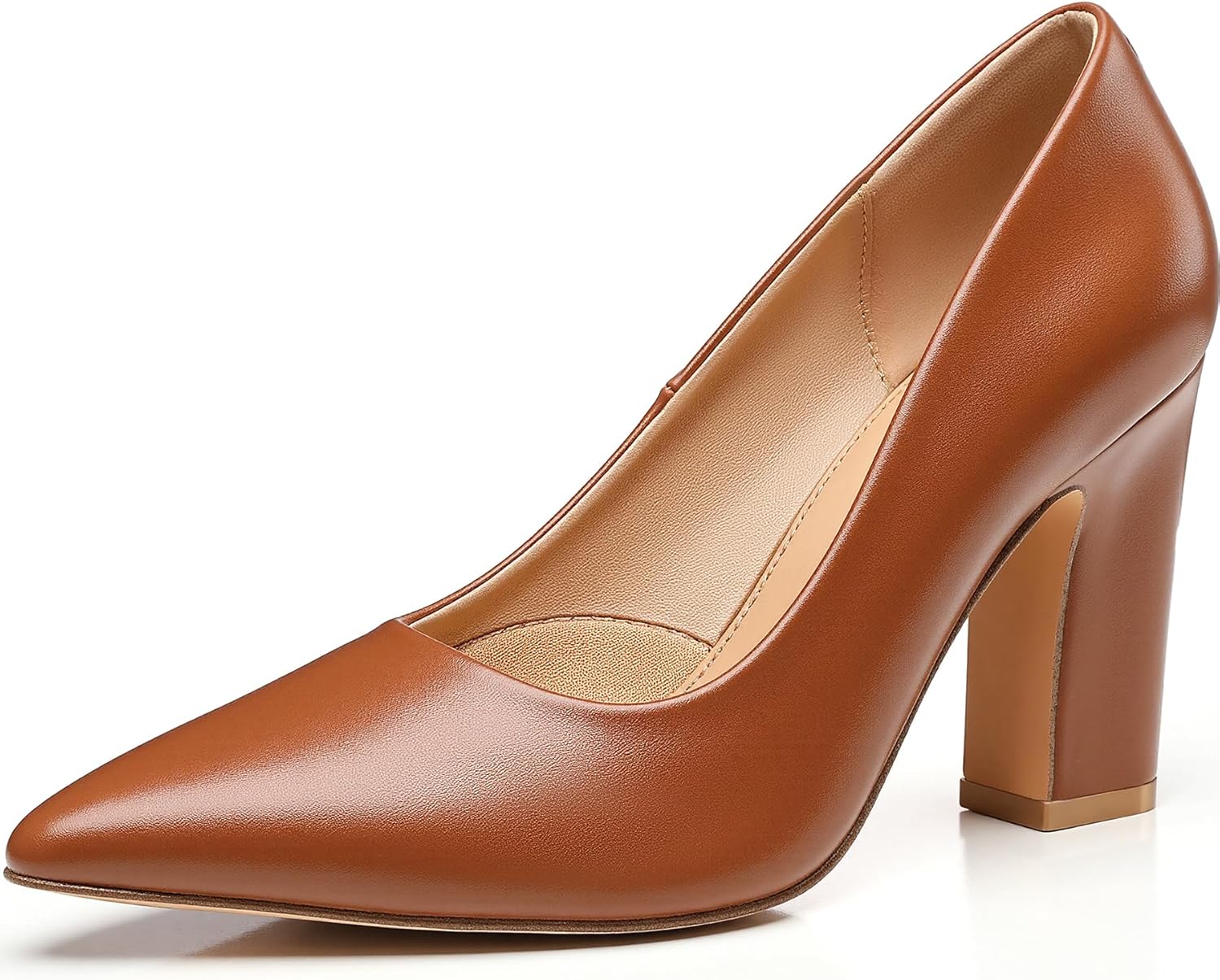 Trary Heels for Women Closed Pointed Toe Chunky Pumps Shoes Women Block High Heels Comfortable Slip-On Dress Office Party Wedding Shoes 3.54" Heel