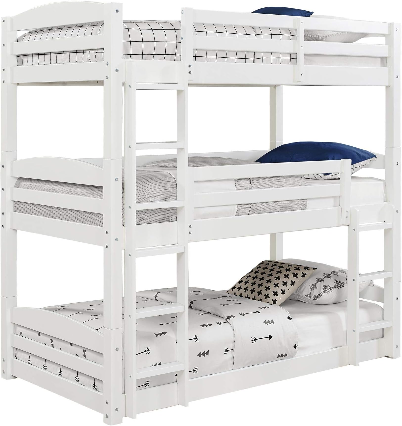 Dorel Living Sierra Traditional Wood Twin Triple Bunk Bed in White