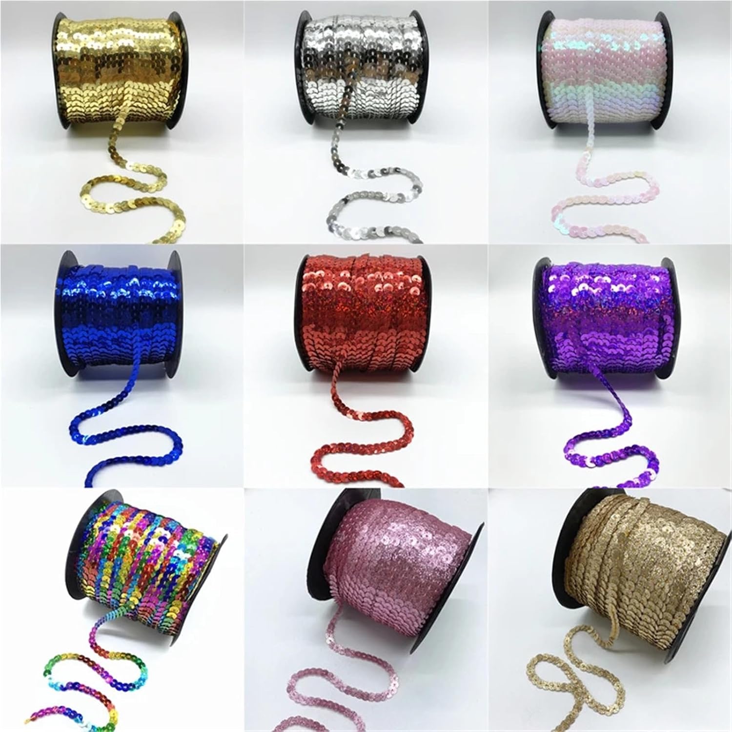 Flat Sequins Strip Trim, Sequin Trim 5 Yards 6mm Round Flat Sequins Ribbon Multicolor Craft Sewing Accessory(09)