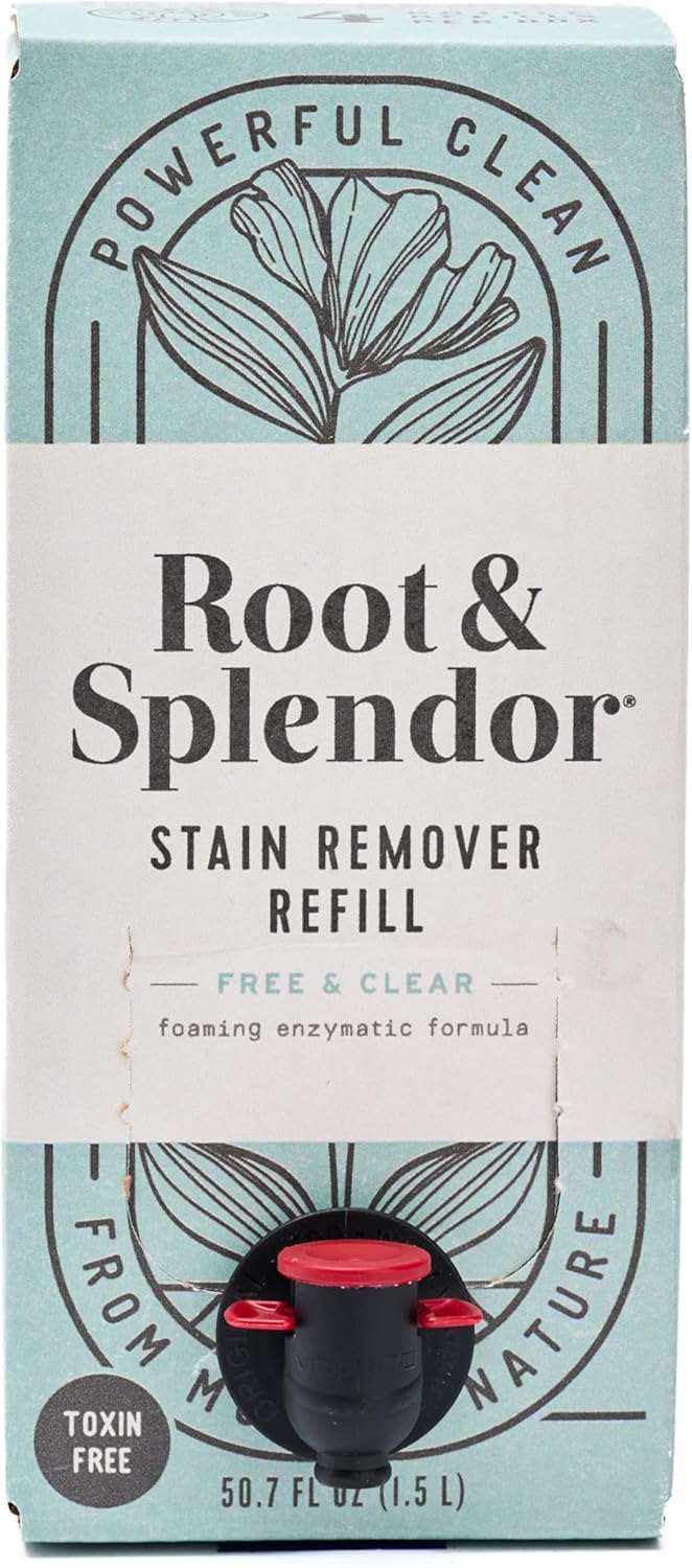 Root & Splendor Non Toxic Stain Remover Refill - Natural Stain Remover for Laundry | Eco Friendly, Plant Based, EWG Verified, Unscented, 1.5 Liter