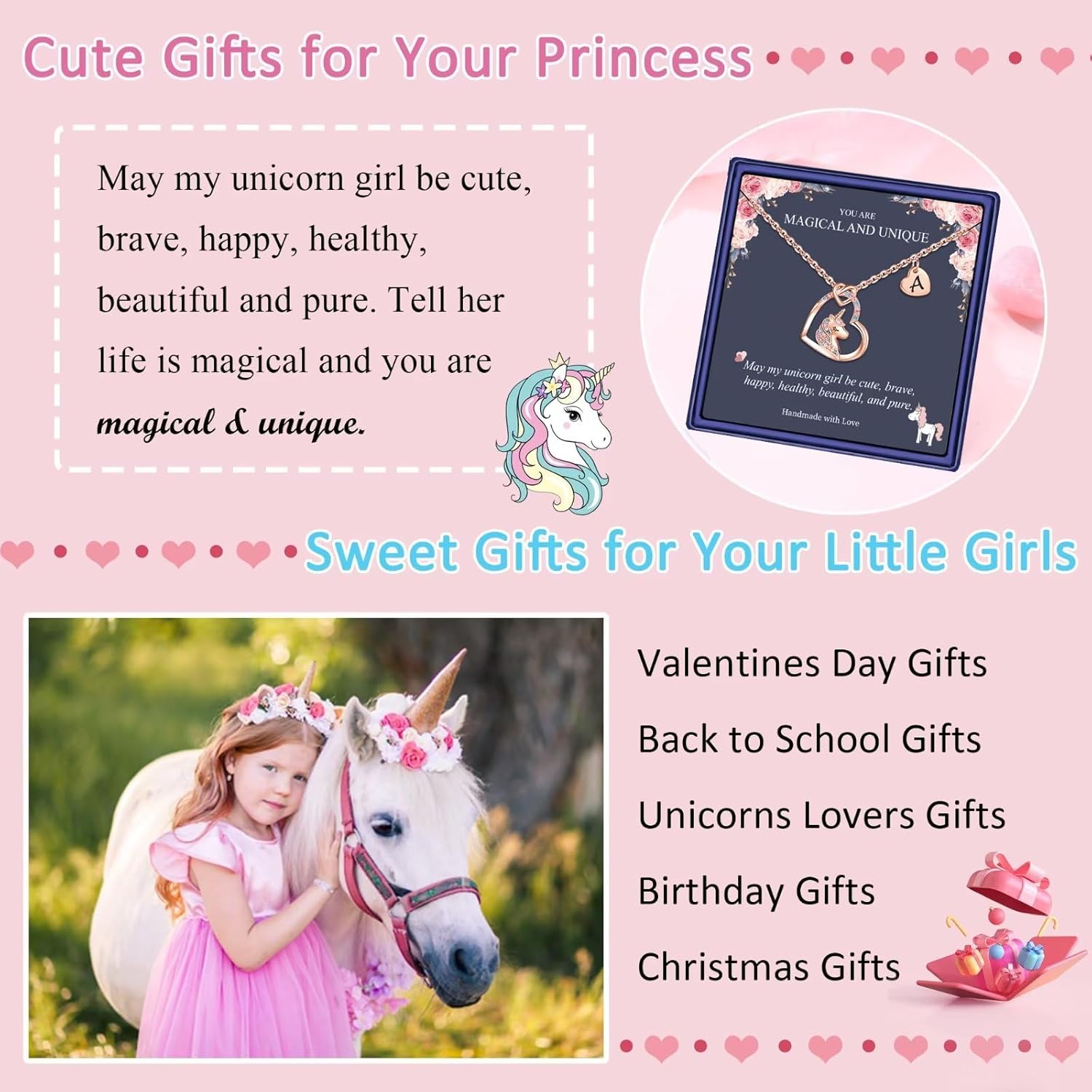 STORUP Valentines Gifts for Kids - Unicorn Gift for Girls, Heart Initial Necklace for Teen Girls Jewelry Initial Unicorn Necklace Valentines Gifts for Kids Daughter Granddaughter Niece - Image 6