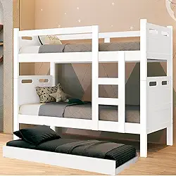 Treliche em MDF Beliche com Cama Auxiliar Design Funcional Vira 2 camas, Ideal para Espaços Reduzidos, 3 Lugares (Branco)