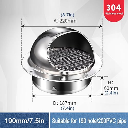 Vista 14 de Tapa de chimenea de acero inoxidable 304, ventilación de escape para calentador de baño, cubierta de salida de ventilación de pared redonda, tapa