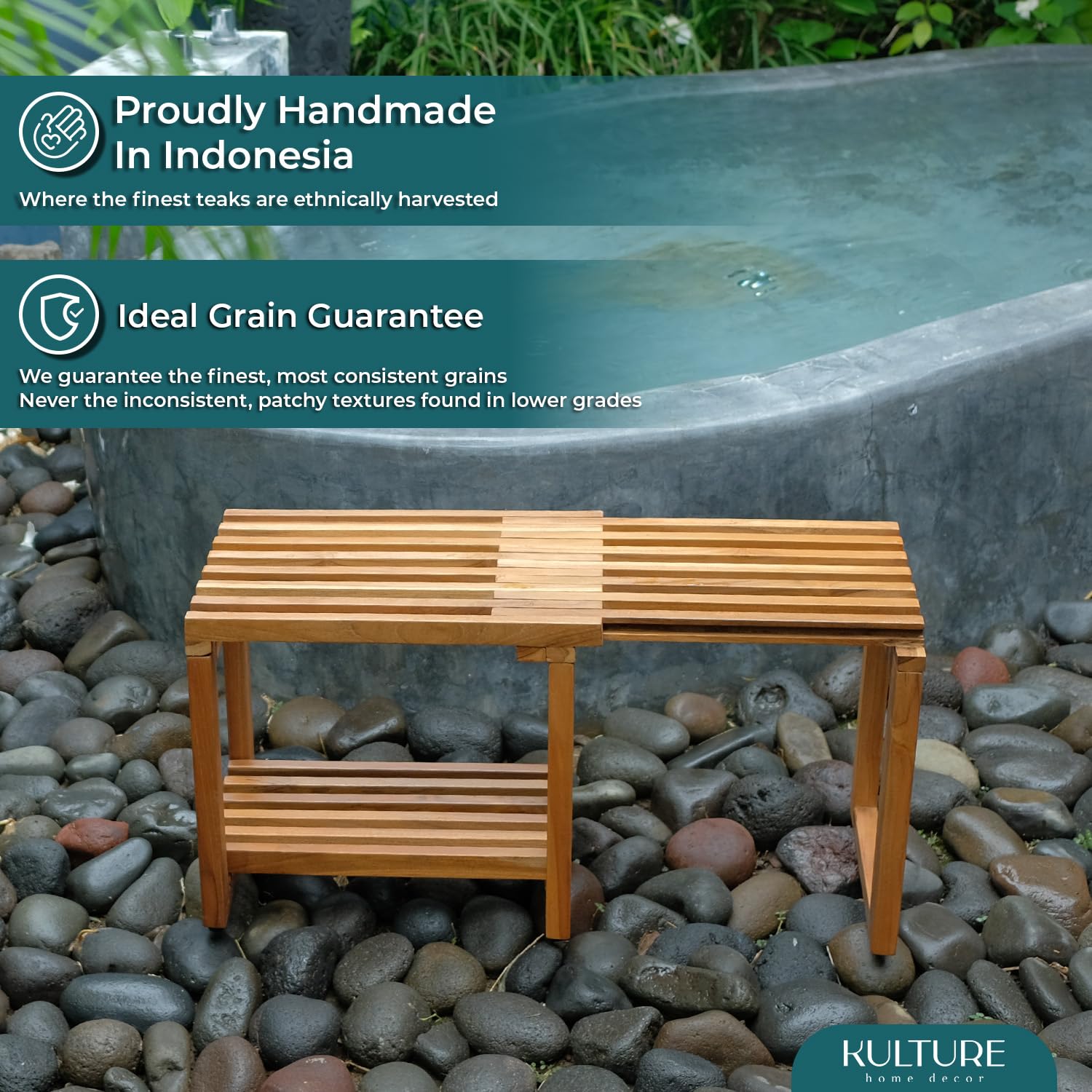 KultureDeco Teak Shower Bench [Expandable from 17