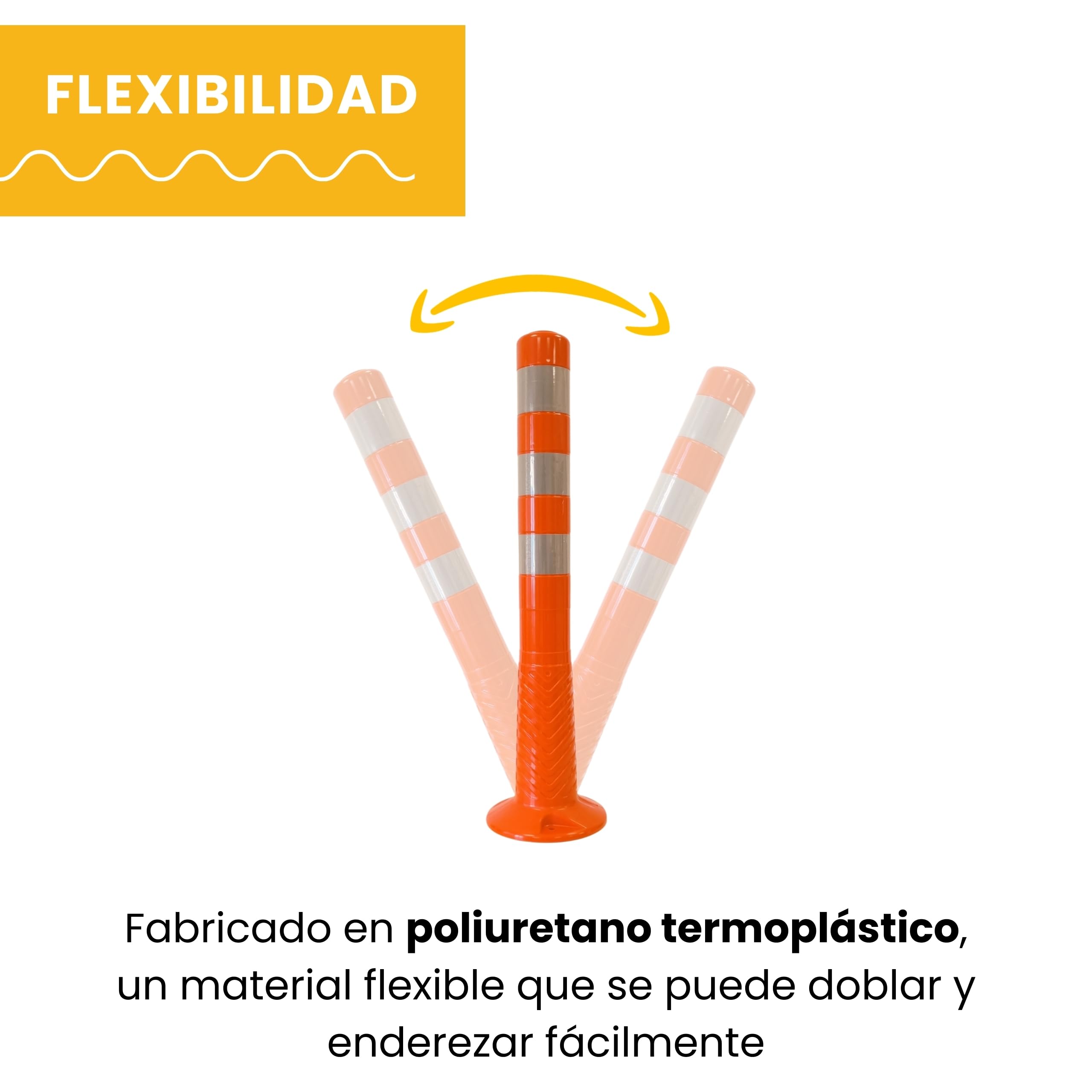PARKING FACIL | Borne de signalisation flexible avec bandes réfléchissantes | Taille : 75 cm | Vis incluses | 1 unité (orange)