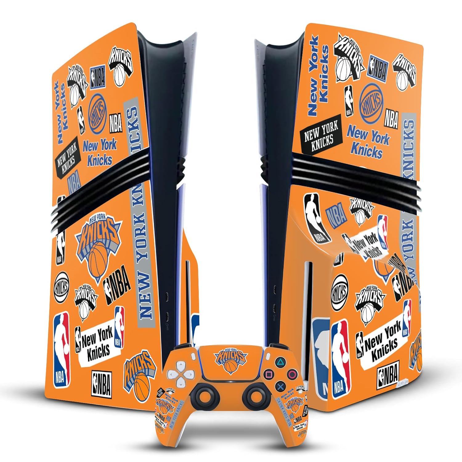 Head Case Designs Officially Licensed NBA Sticker Collage New York Knicks Vinyl Sticker Gaming Skin Decal Cover Compatible With Sony PlayStation 5 PS5 Pro Disc Edition Console & DualSense Controller