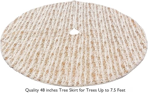 Miniatura 5 de Falda de árbol de Navidad dorada de 48 pulgadas, falda de árbol de Navidad blanca suave y dorada de 48 pulgadas, falda de árbol de Navidad de piel