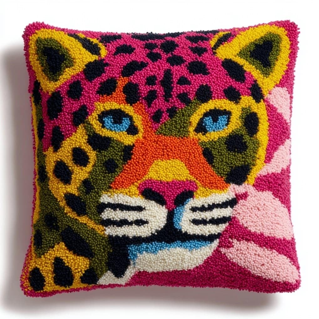 AxiangziK DIY Latch Hook Pillow Set 43x43cm,Animal Leopard