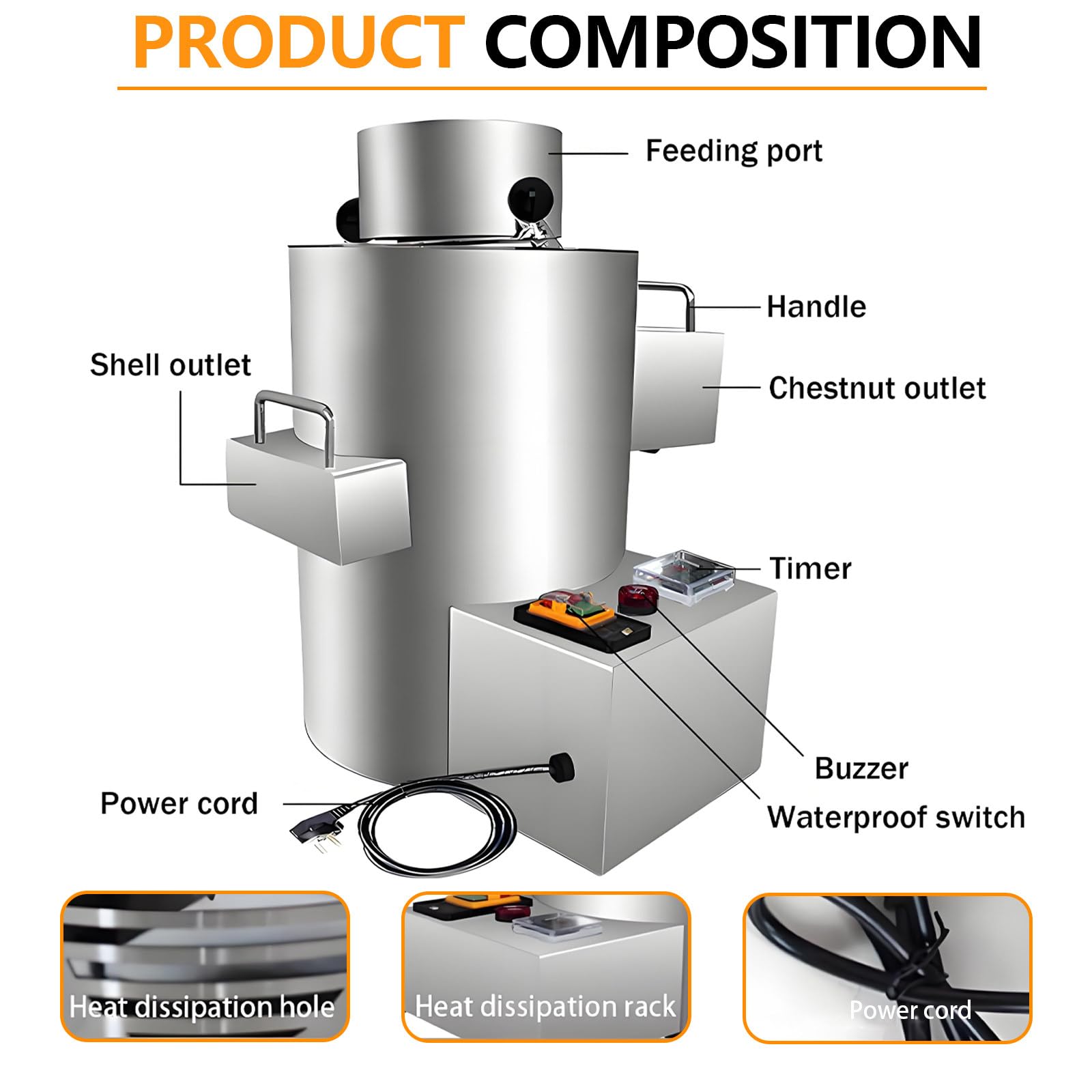 Pelapatate automatico professionale per castagne,pelapatate elettrico da 220V,lama in acciaio inossidabile,alta efficienza senza danneggiare le castagne per sbucciare rapidamente le castagne 12knives