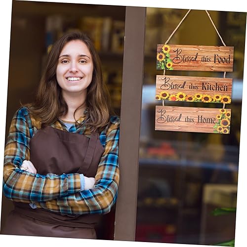 Miniatura 8 de IMIKEYA 5 Sets Wooden Sign Wooden Wall Decor Wall Plaque Front Door Signs Home Decoration Sunflowers Wood Signs Wood Blessing Sign Wood Wall Decor