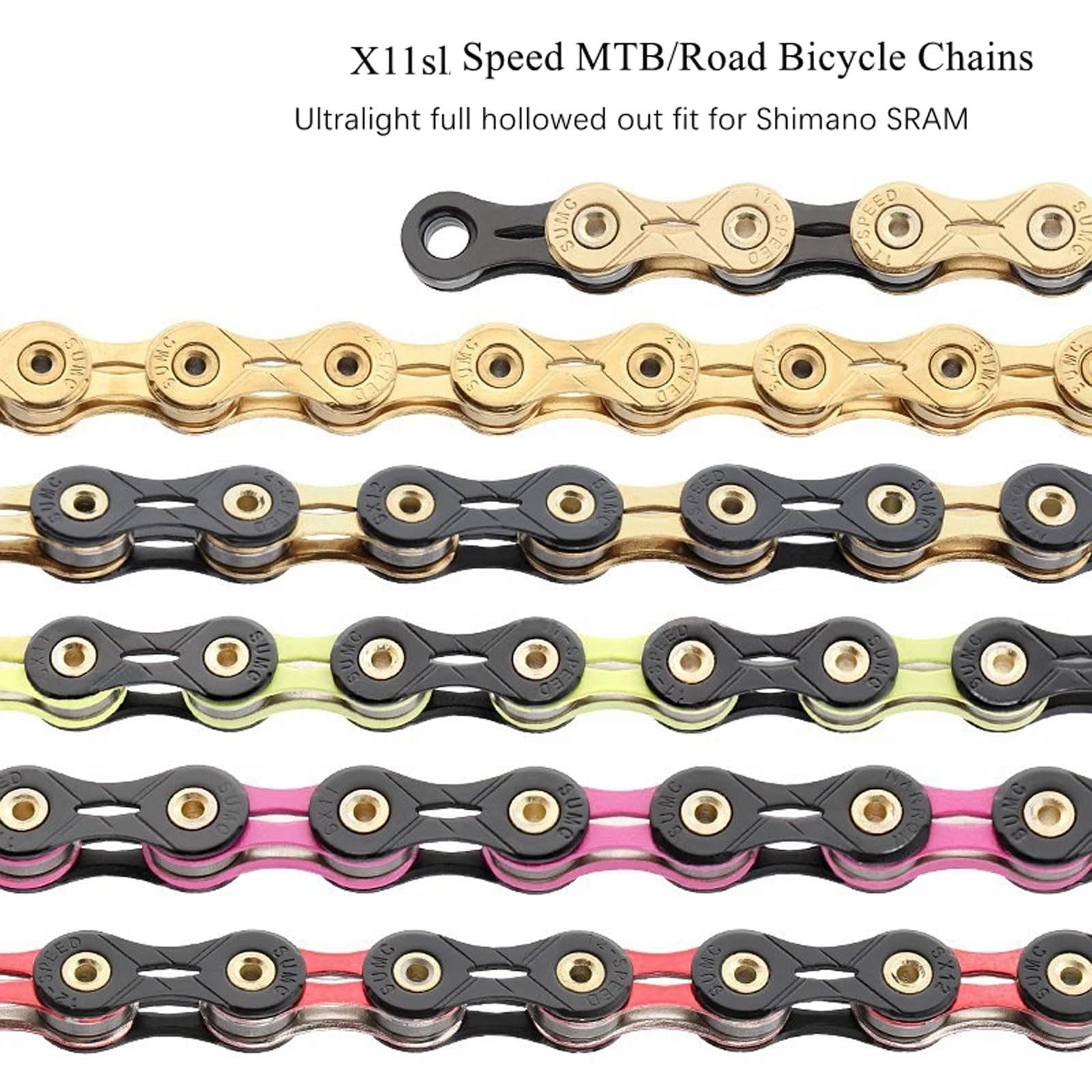 Cadena de Bicicleta, Cadena de Bicicleta de 11 velocidades con Revestimiento de Diamante, Cadena Ultraligera 116L de Colores Apta for Bicicletas de montaña y de Carretera.