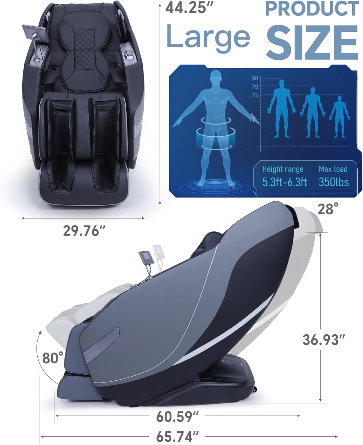 Stylish Massage Chair Full Body Zero Gravity Massage Chair Rocking Sleep Mode 3D SL Yoga Stretch Massage with Heat 12+ Modes Upgraded Calf +11cm Wireless Phone Charge Screen Touch Large Size Black