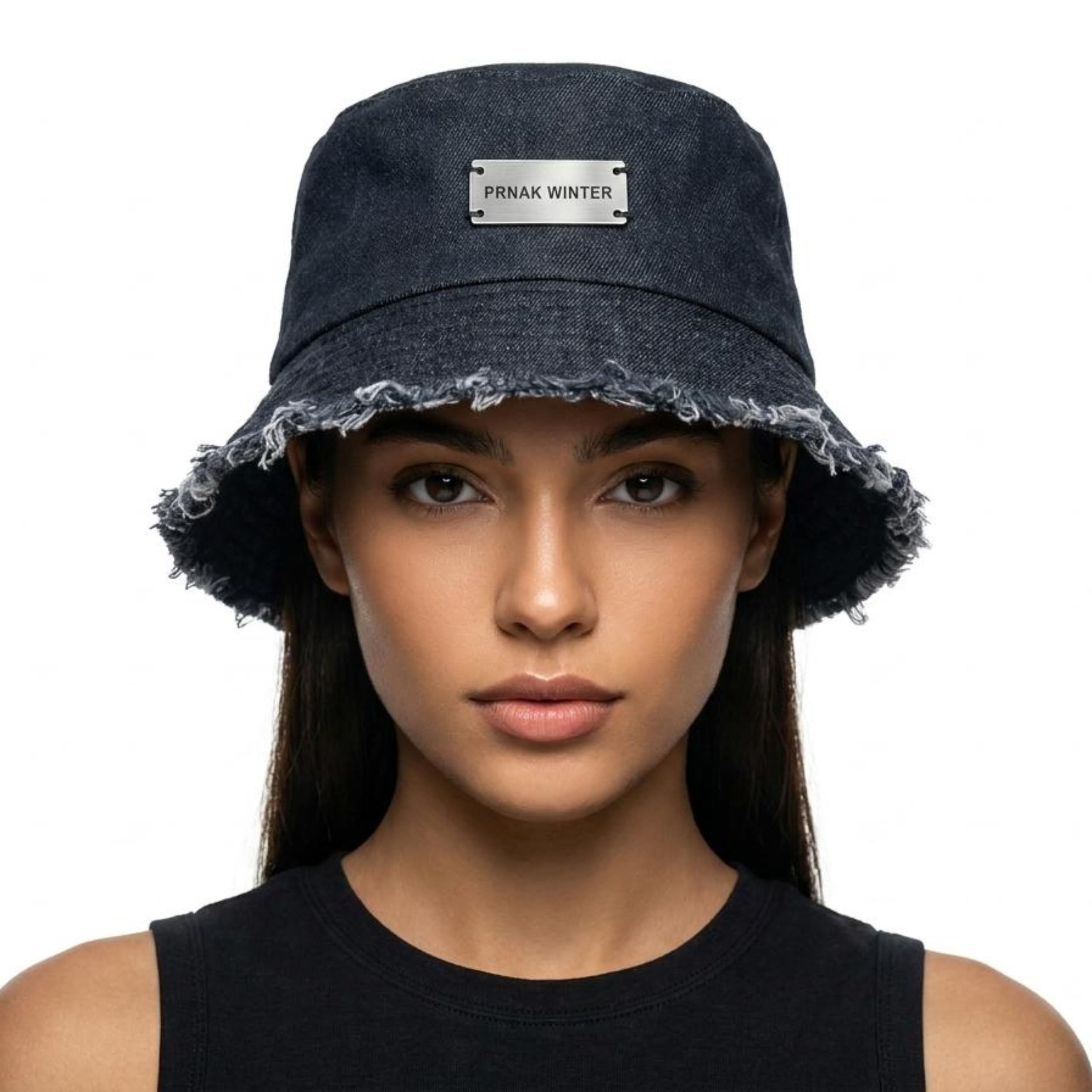 Bucket Hat for Women & Girls - Stylish Denim Frayed Edge Hat with Metal Plaque for Summer, Travel & Beach (Blue)-image-8