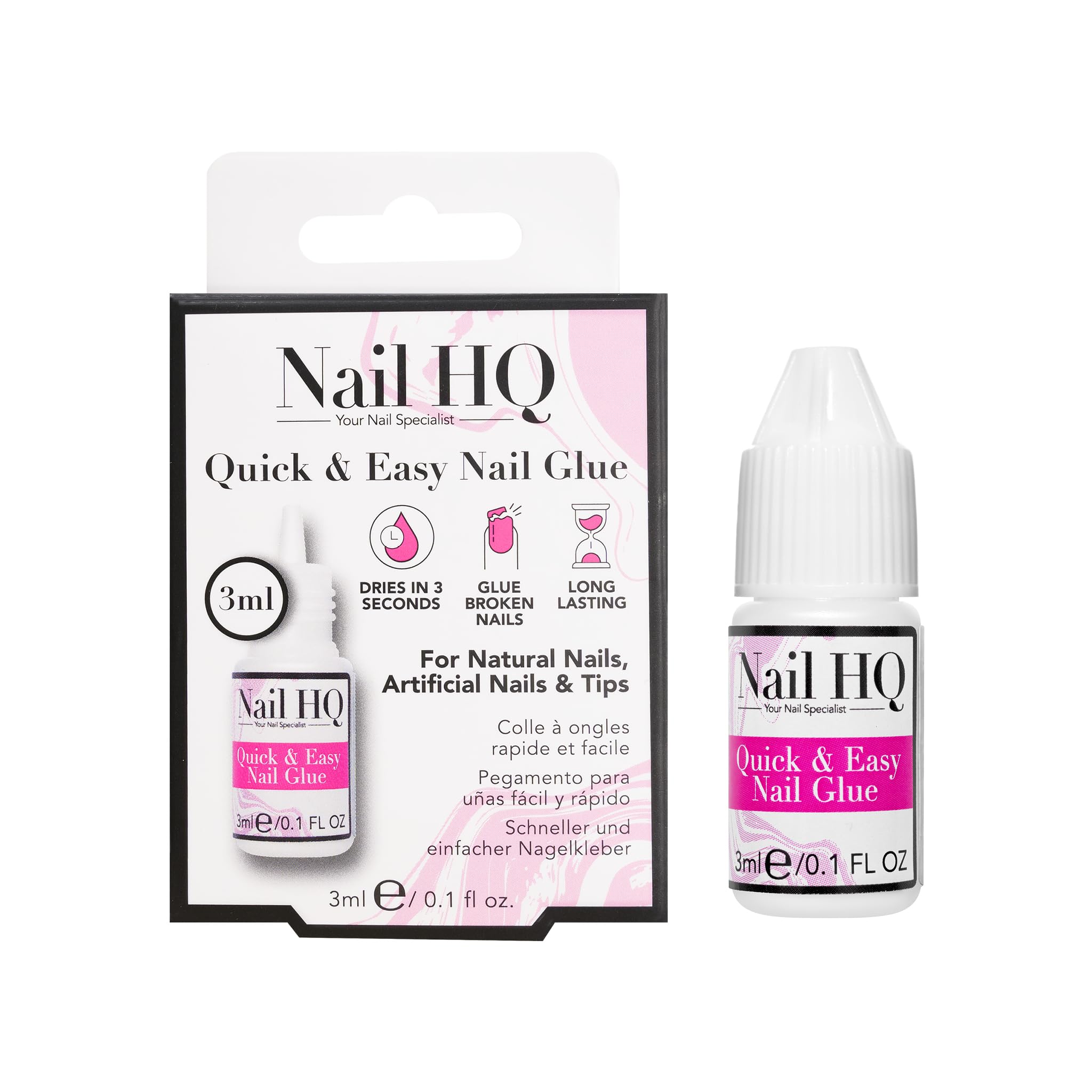 Nail HQ Super Stong Nail Glue 3ml - Fast Drying, Strong Bond, Precision Tip, Long Lasting, Travel-Friendly