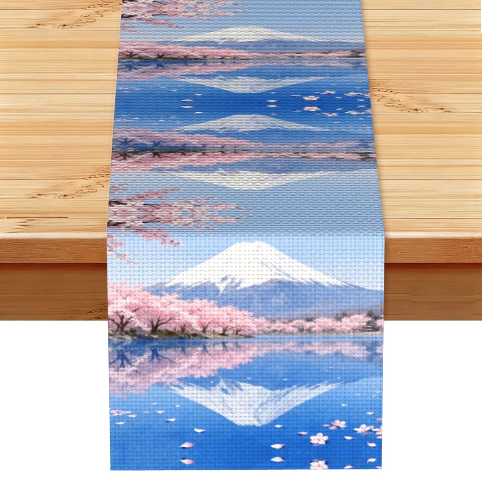 Mount Fuji Linen Look Table Runner 13x72-Wrinkle Resistant Farmhouse Style for Dining Table Decor