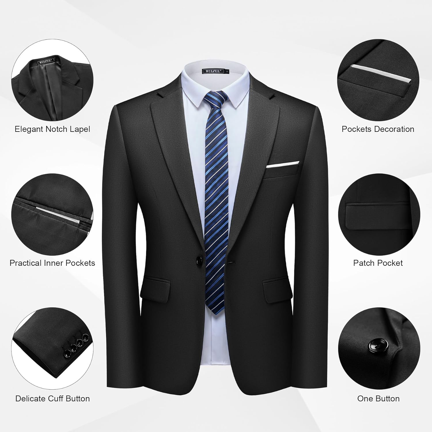 WULFUL Men's 2 Piece Slim Fit Suit Set One Button Blazer Jacket Pants Tuxedo Set for Party, Wedding and Business - Image 4