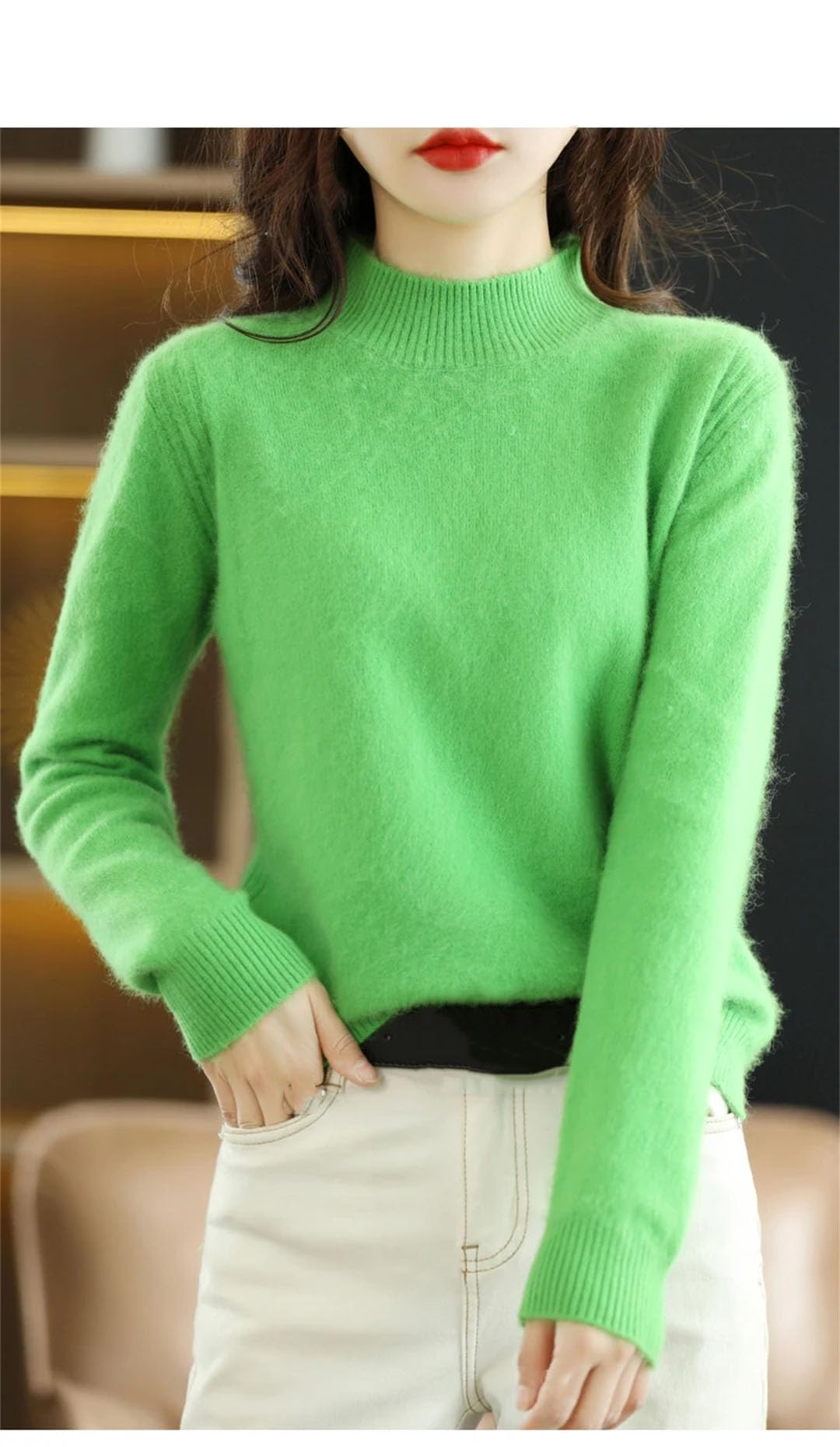 Vogrtcc Maglione da Donna A Maniche Lunghe A Collo Mezzo Alto in Cashmere con Top in Maglia Larga Ispessita
