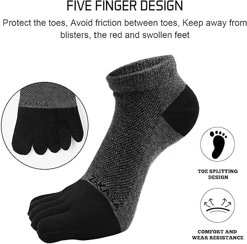 Miniatura 4 de Toe Socks for Men Five Finger Cotton Athletic Crew Socks No Show Breathable Running Ankle Socks 5 Pairs Size 8-12