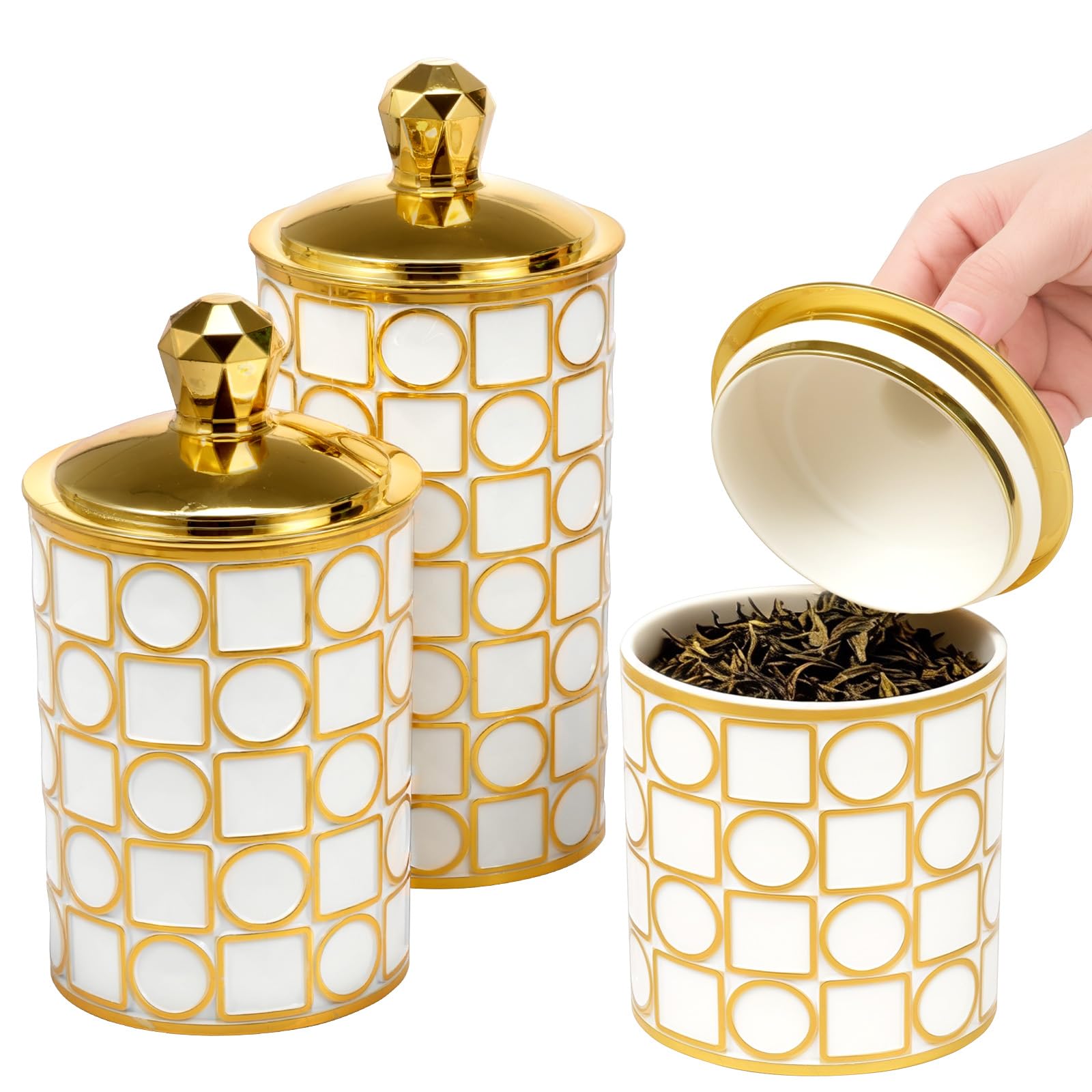 3 Pcs Plastic Canister Set with Lids, Tea Coffee Sugar Container with 3 Sizes, Airtight Food Storage Containers for Kitchen Countertop and Pantry, BPA-Free Kitchen Coffee Bean Storage Container