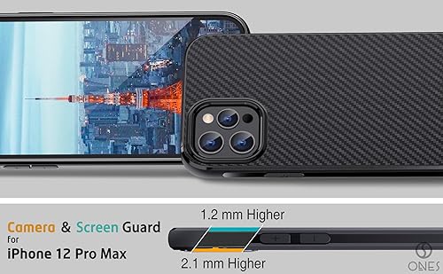 Miniatura 2 de ONES Funda ultrafina para iPhone 12 Pro Max  Textura de fibra de carbono Prevención de huellas dactilares Protección de cámara y pantalla Absorción
