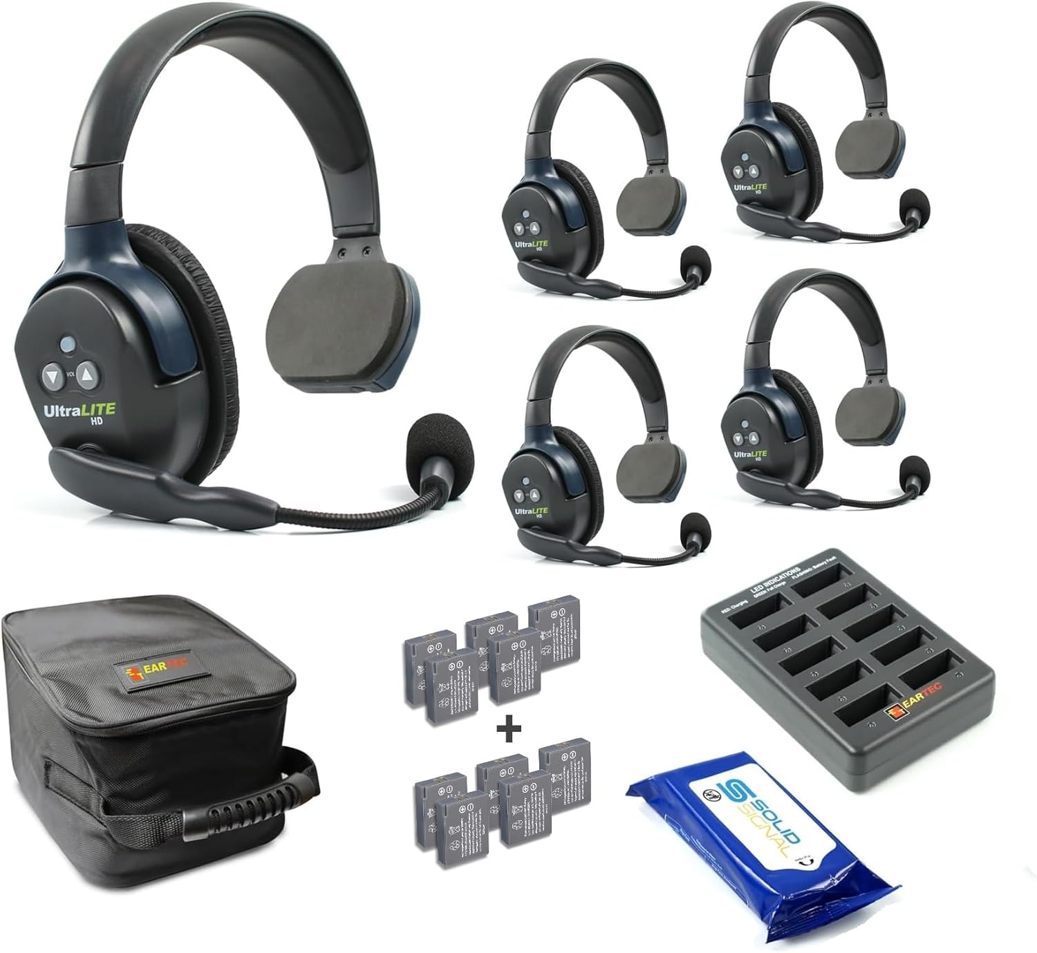 EARTEC UL3S Ultralite-HD 3-Person Full Duplex Wireless Intercom Headset Communication System, Single Ear Headsets, Up To 1000ft Range, U.S. Company - Bundle Includes 3 Extra Batteries