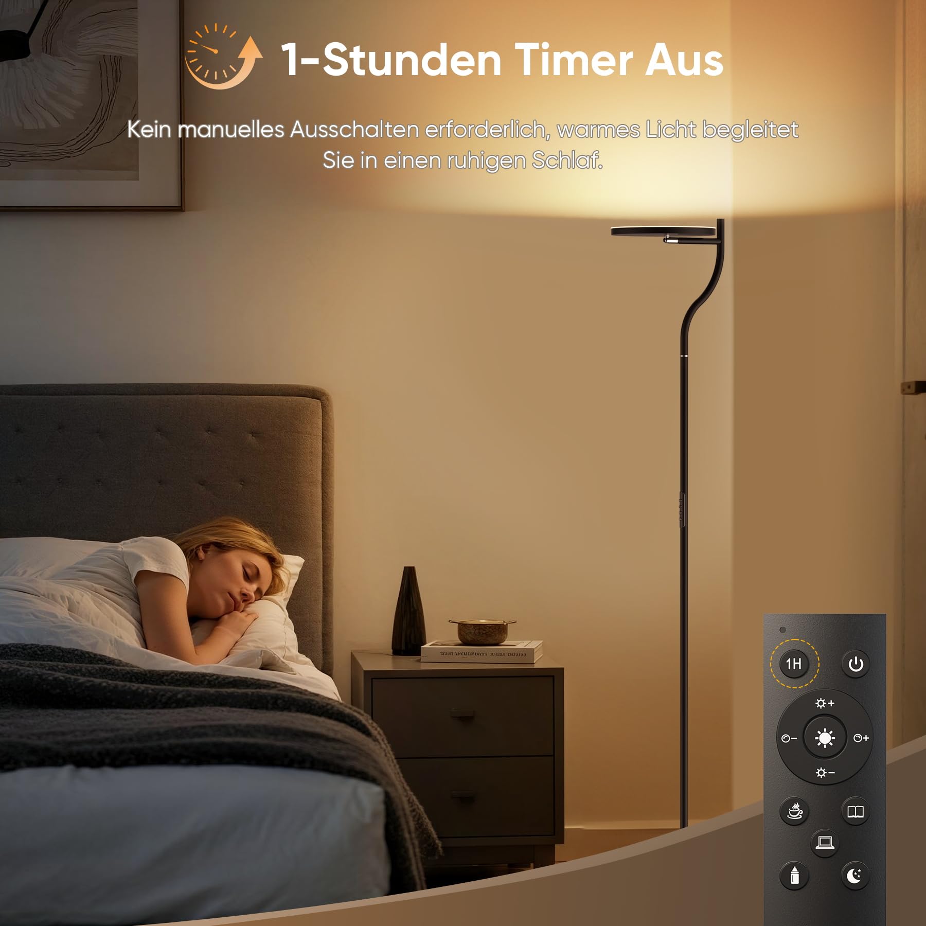 Bonsery Stehlampe Wohnzimmer Stufenlos Dimmbar, 36W Deckenfluter mit 2700K-6500K, Floor Lamp mit Fernbedienung & Touch Steuerung, 350°Drehbare Stehleuchte Modern mit Timer für Schlafzimmer Büro Lesen