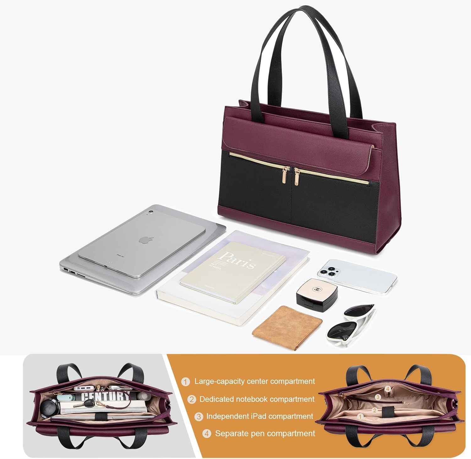 Laptop Bag for Women 15.6 Inch, Professional Tote Briefcase Purse, Eco-friendly Leather Teacher Bag Work Bag for Business
