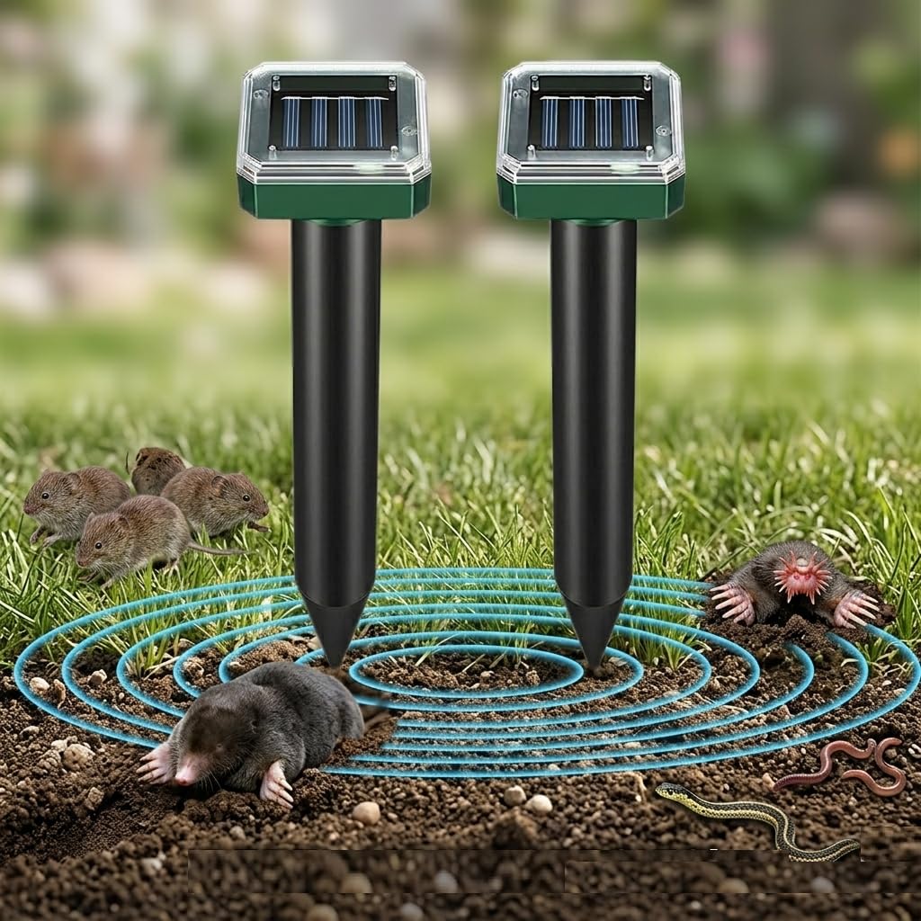 Ultrasonic Mole Repellent,Solar Powered Gopher Mole Repellent Stakes for Chipmunks,Snake,Gophers,Voles,Waterproof Sonic Moles Deterrent for Outdoor Garden-image-27