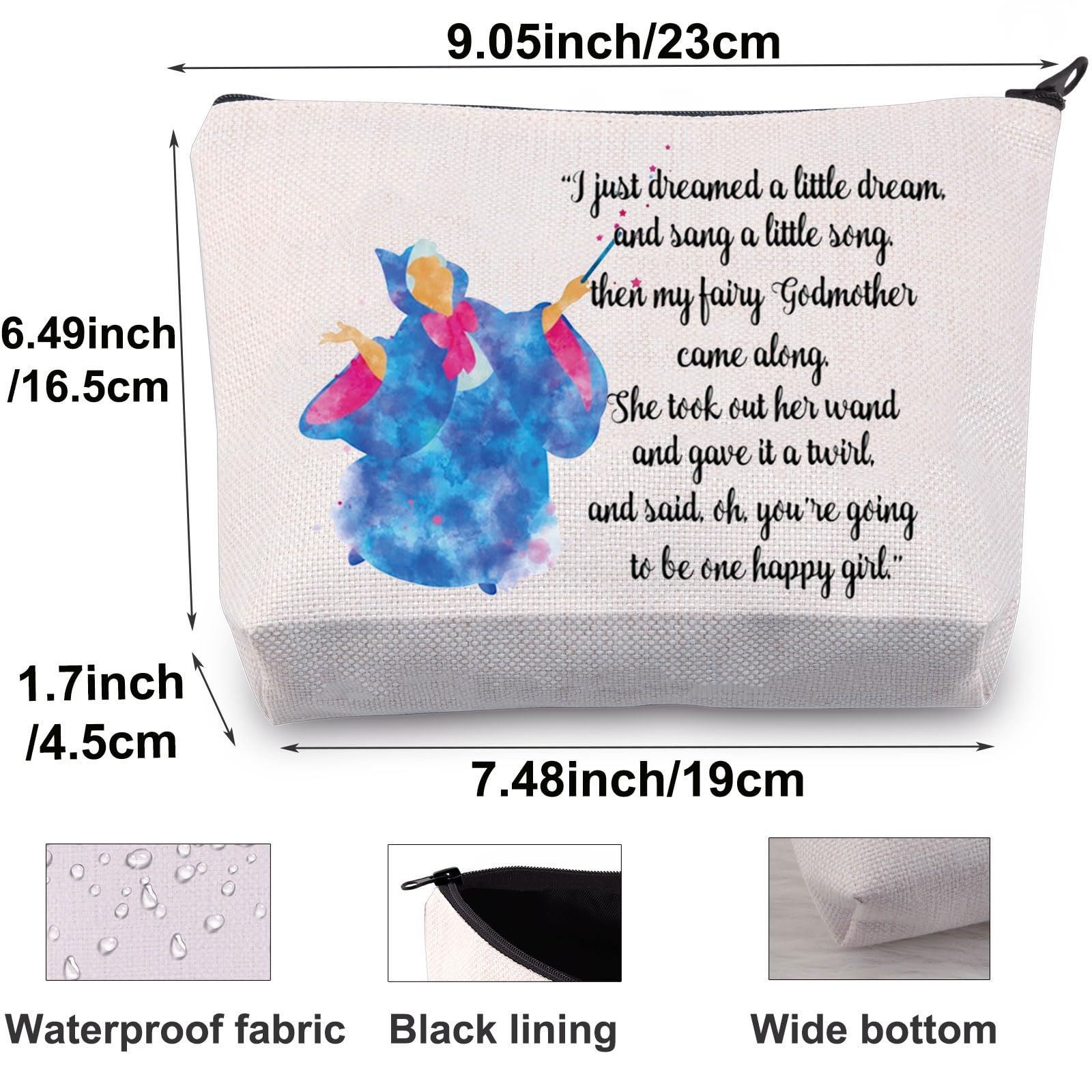 BWWKTOP Fairy Godmother Cosmetic Makeup Bag, Blue, Waterproof, 3D Printed Design, Travel/On-The-Go Makeup Storage - Image 2