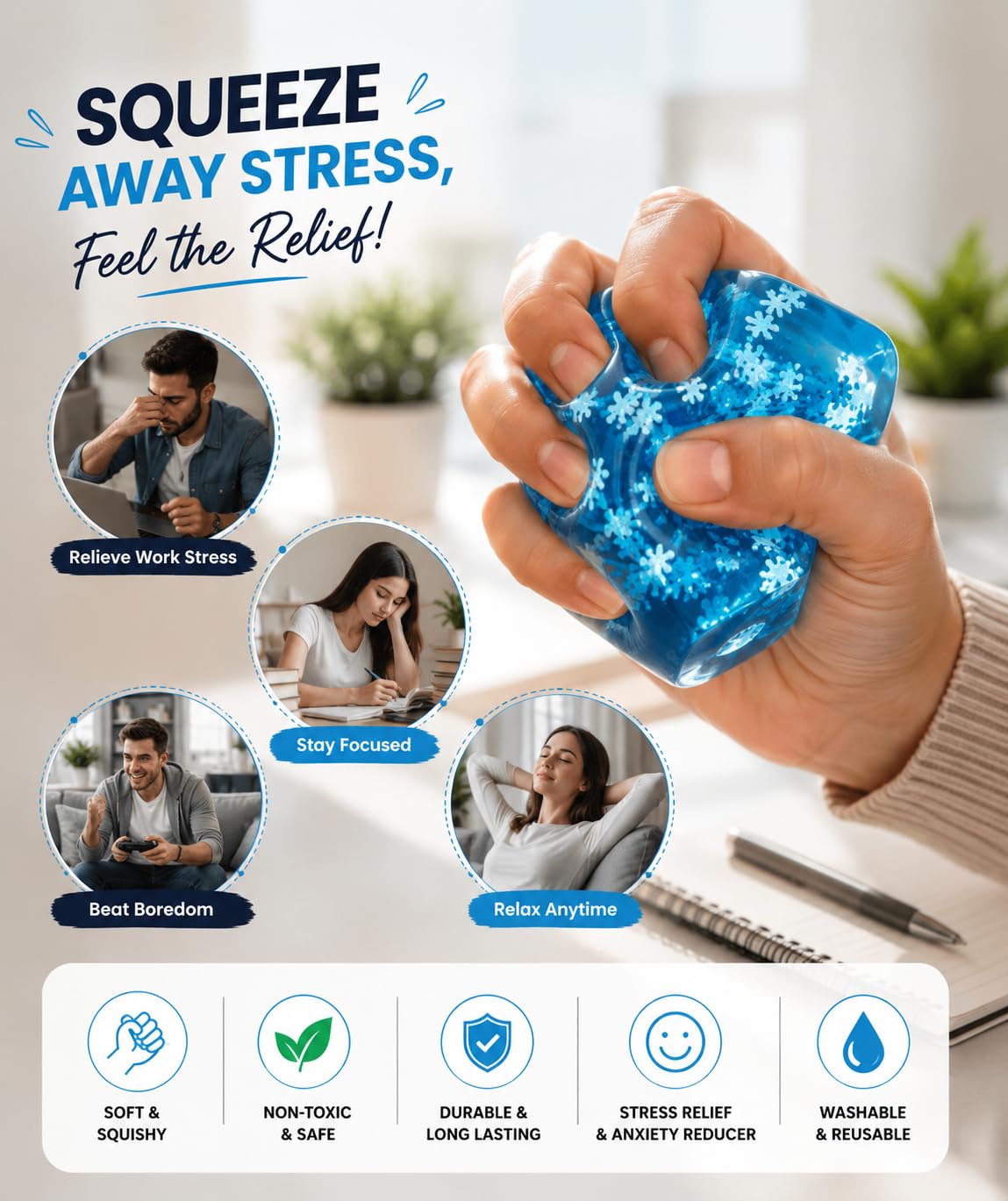 Ice Cube Squishy Stress Ball - Stress Relief Toy -6 Ice Cube Squishy Stress Ball - Stress Relief Toy -6