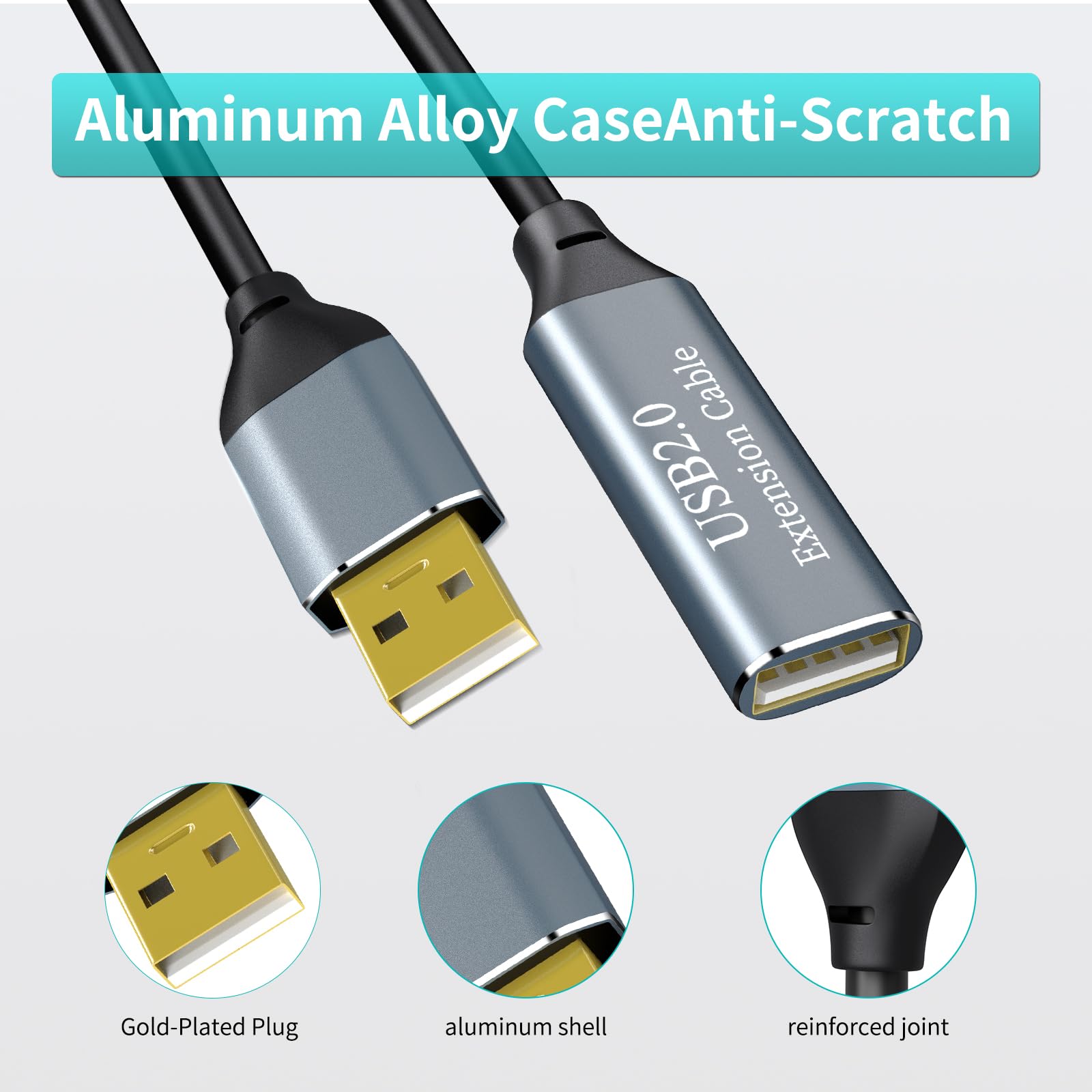 Cavo di prolunga USB attivo, 30 m, USB 2.0 tipo A maschio a femmina A, ad alta velocità, 480 Mbps, con 3 chipset di estensione, ripetitore di segnale, 30 m