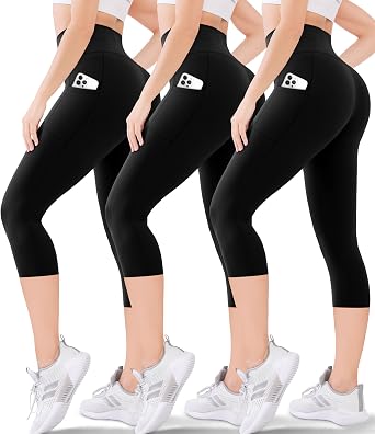 Blisset Womens High Waisted Capri Buttery Soft Tummy Control No See Through Workout Athletic Running Yoga Cycling