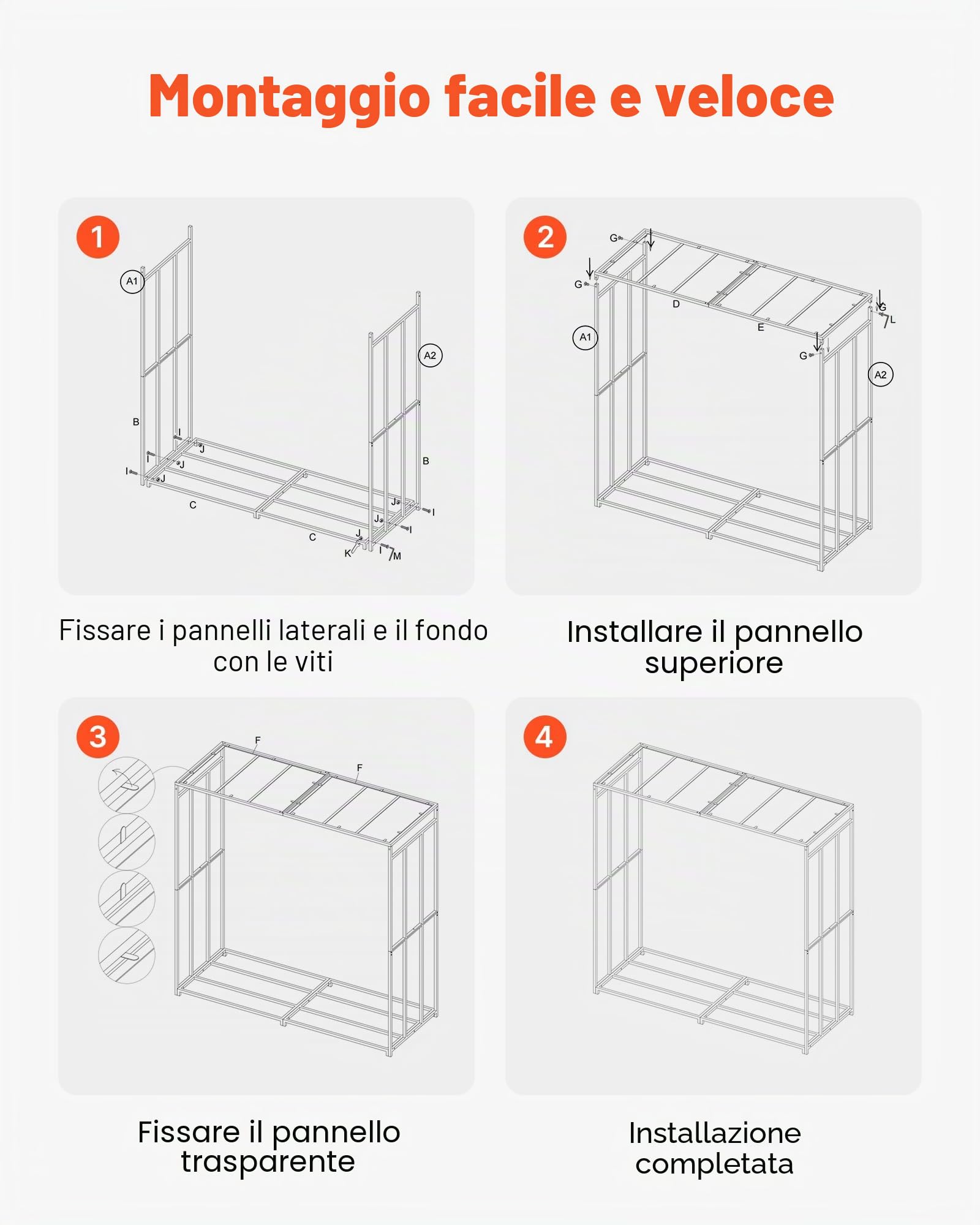 VEVOR Portalegna con Tetto Spiovente, da Esterno da 1850 mm, Capannone per Legna da Ardere con Cavo, Capacità 299,4 kg, Portalegna in Metallo Verniciato a Polvere, per Camino Terrazza Giardino
